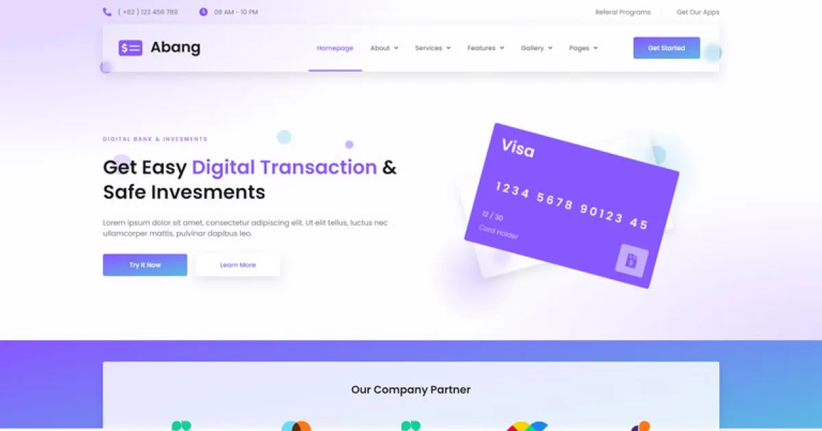 Abang – Digital Bank & Financial Investment Elementor Template Kit