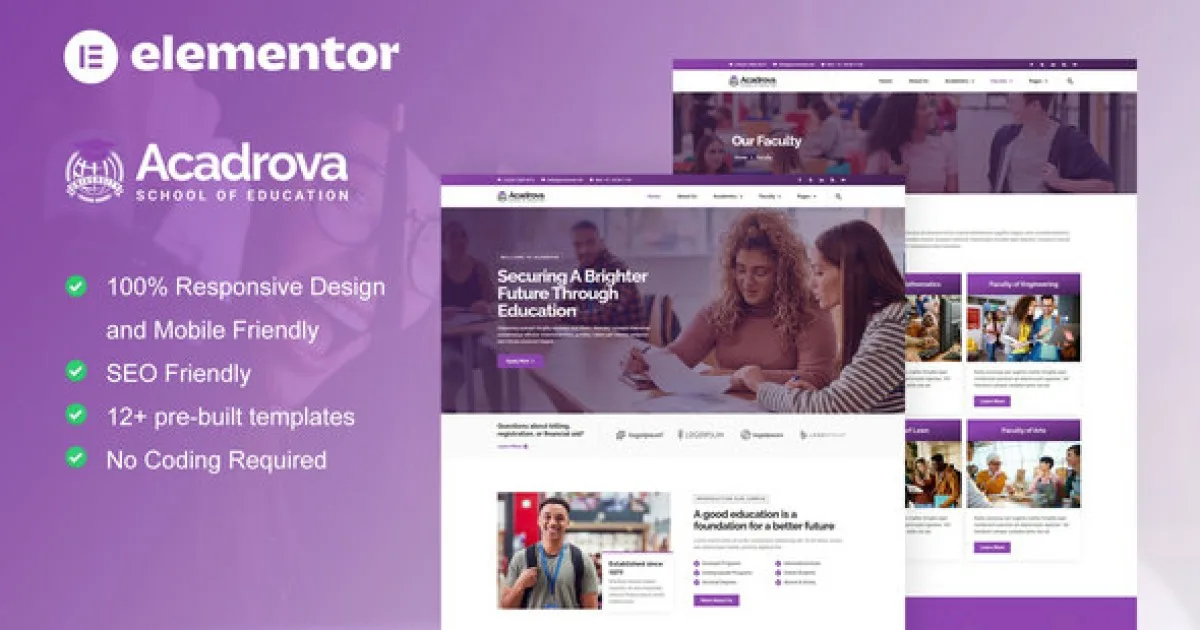 Acadrova – University & School Education Elementor Pro Template Kit