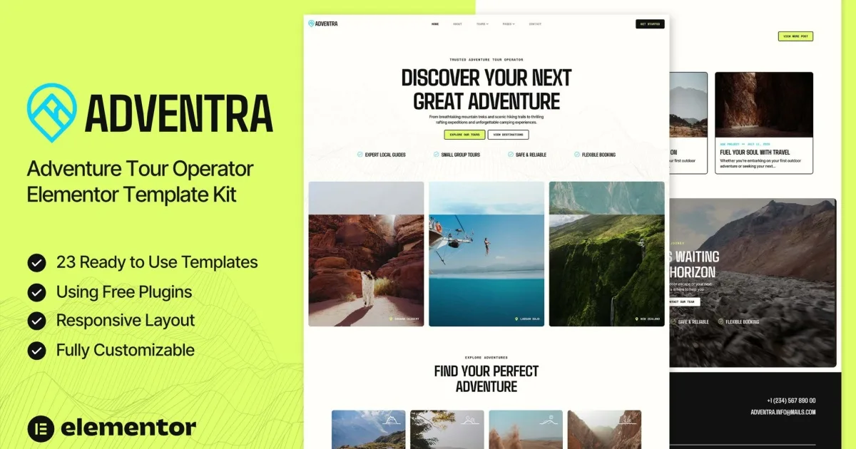 Adventra – Adventure Tour Operator Elementor Template Kit