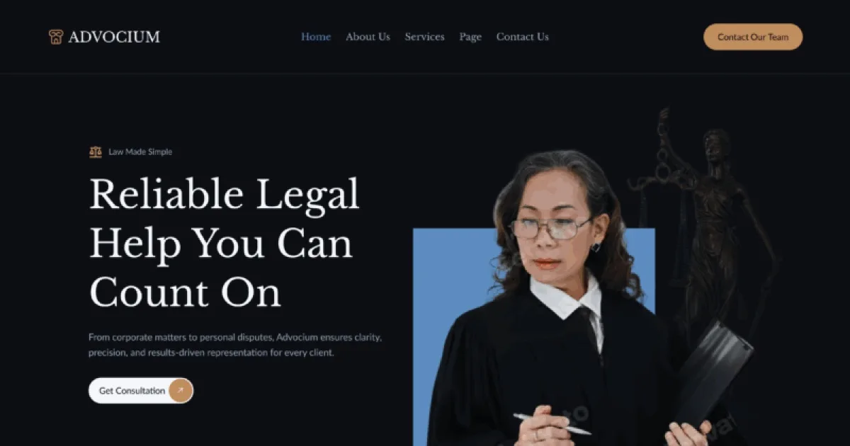Advocium – Dark Legal & Law Firm Service Website Elementor Template Kits