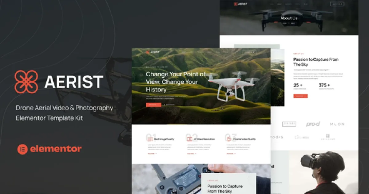 Aerist – Drone Aerial Video & Photography Elementor Template Kit
