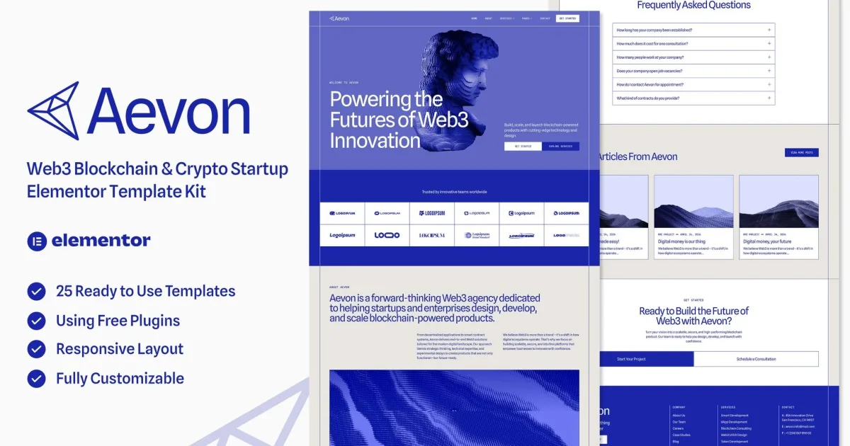 Aevon – Web3 Blockchain & Crypto Startup Elementor Template Kit