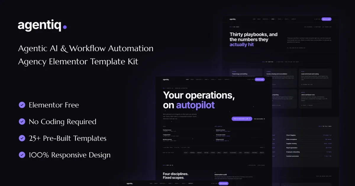 Agentiq – Agentic AI & Workflow Automation Agency Elementor Template Kit