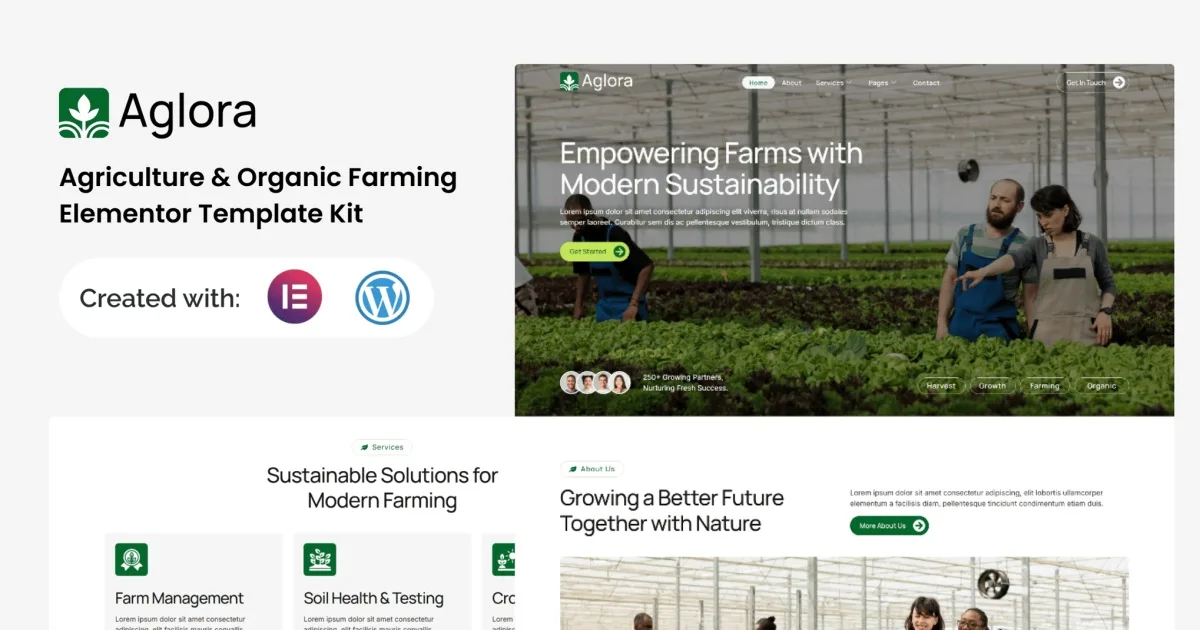 Aglora – Agriculture & Organic Farming Elementor Template Kit
