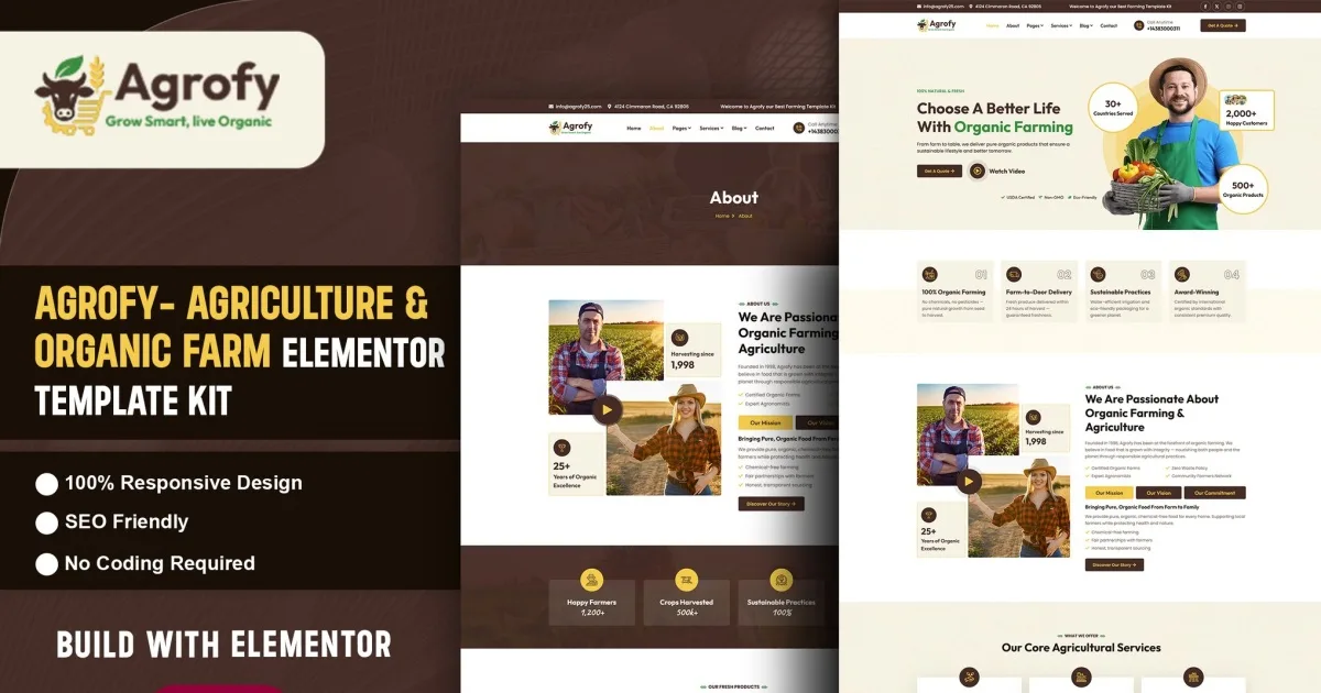 Agrofy – Agriculture & Organic Farm Elementor Template Kit