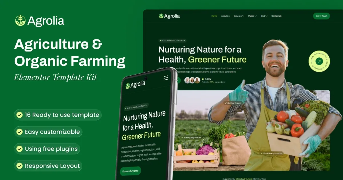 Agrolia – Agriculture & Organic Farming Elementor Template Kit