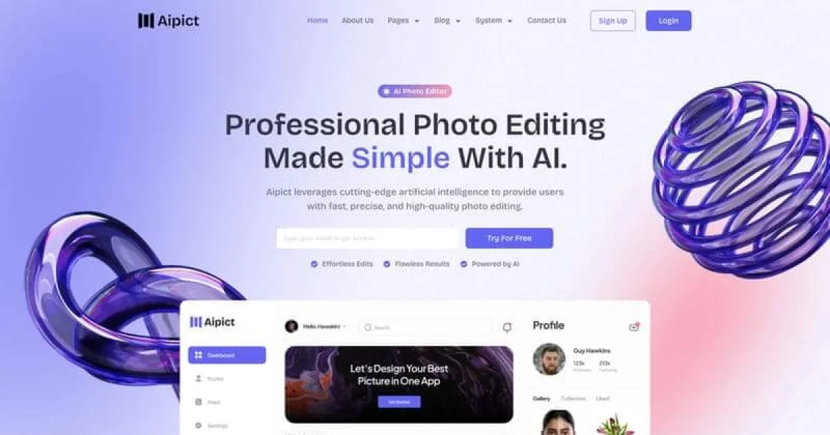 Aipict – Saas AI Photo Editor Website Elementor Pro Template Kit