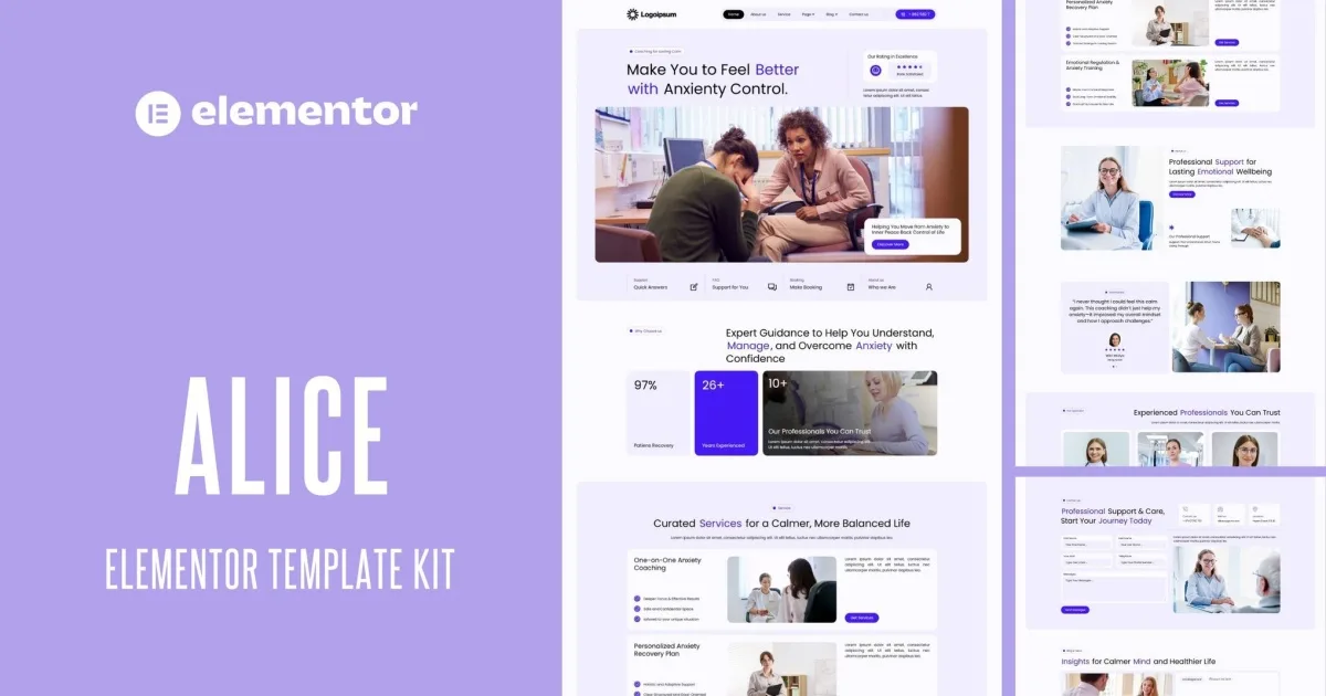 Alice – Anxiety Life Coach Elementor Template Kit