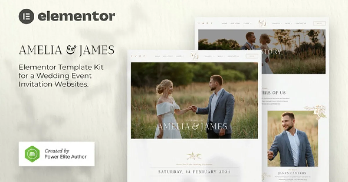 Amelia & James – Wedding Invitation Elementor Template Kit