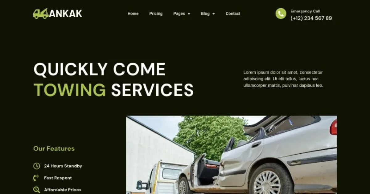 Ankak – Towing Services Elementor Pro Template Kit