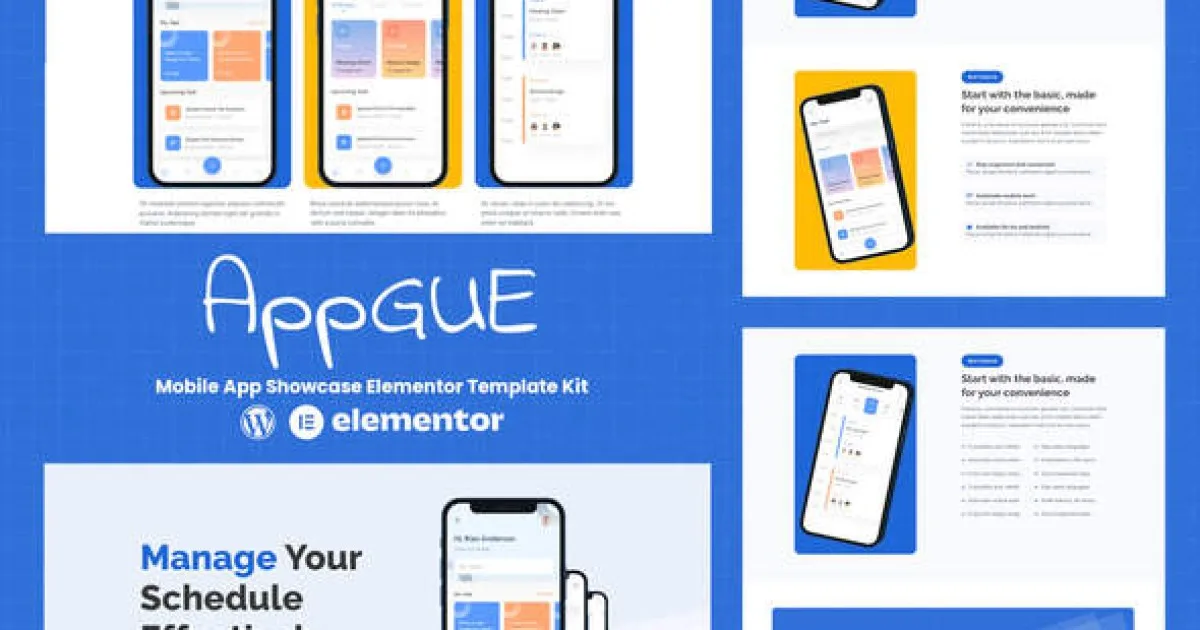 AppGUE – Mobile App Showcase Elementor Template Kit - Official Release Preview