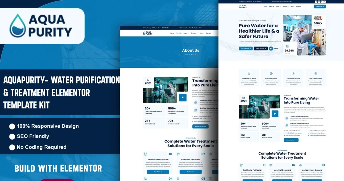 Aquapurity – Water Purification & Treatment Elementor Template Kit