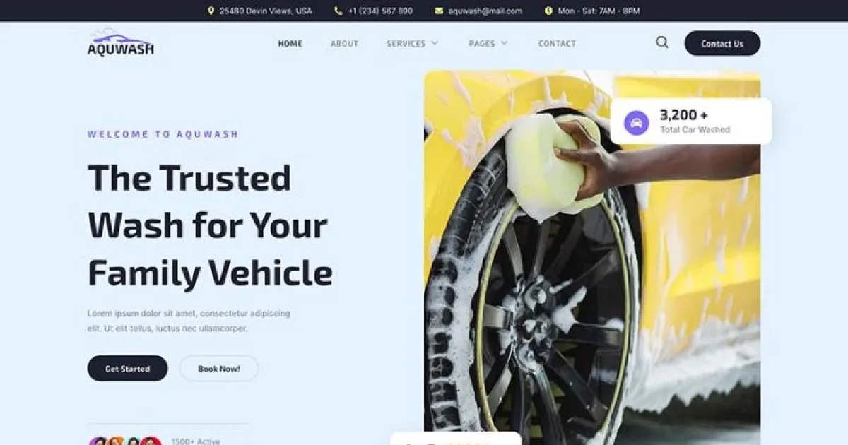 Aquwash – Car Wash and Detailing Service Elementor Template Kit