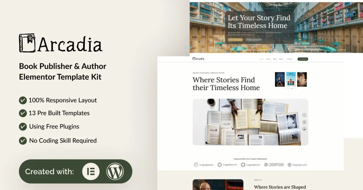 Arcadia – Book Publisher & Author Elementor Template Kit
