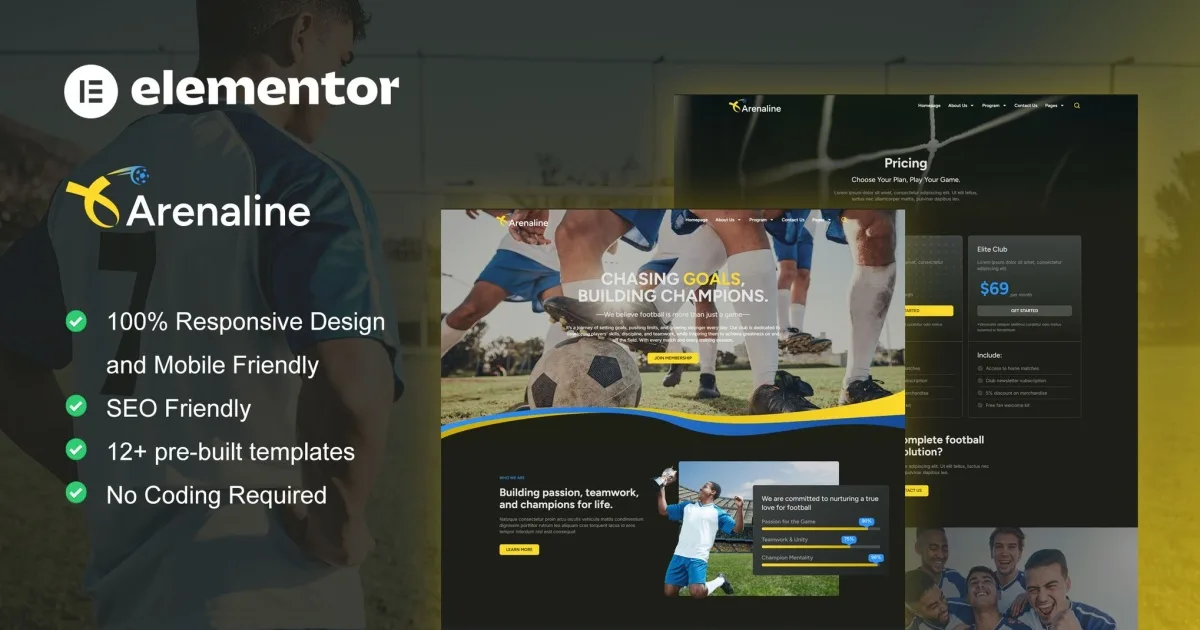 Arenaline – Football Club & Sports Academy Elementor Template Kit