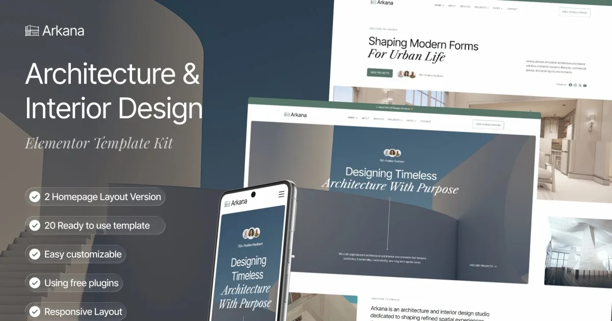 Arkana – Architecture & Interior Design Elementor Template Kit