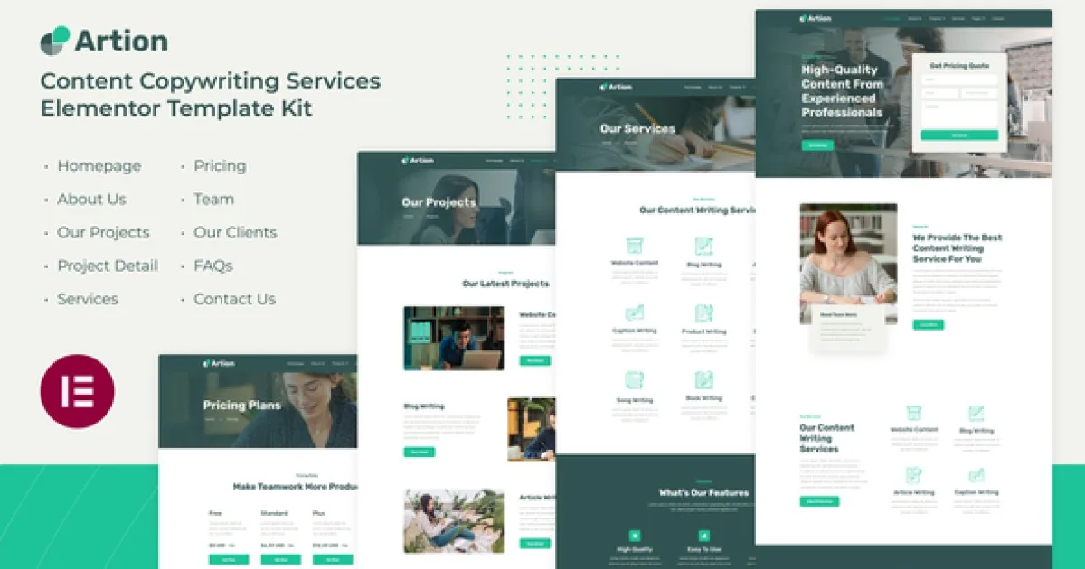 Artion – Content Copywriting Services Elementor Pro Template Kit