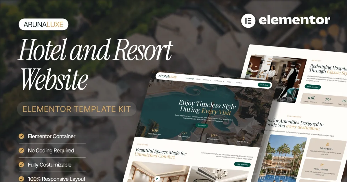 ArunaLuxe – Hotel & Resort Elementor Template Kit