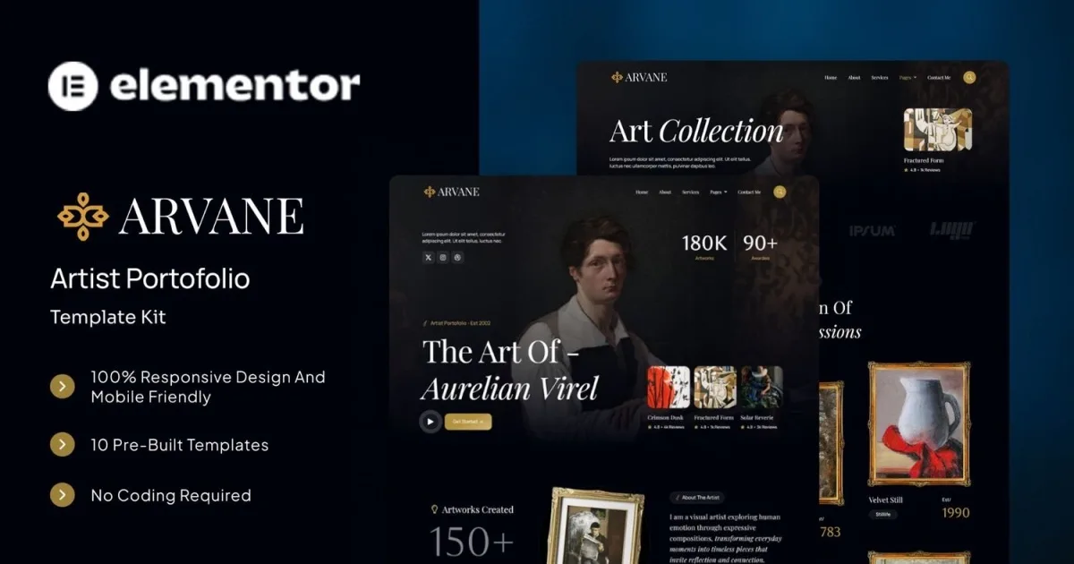 Arvane – Artist Portfolio Elementor Template Kit