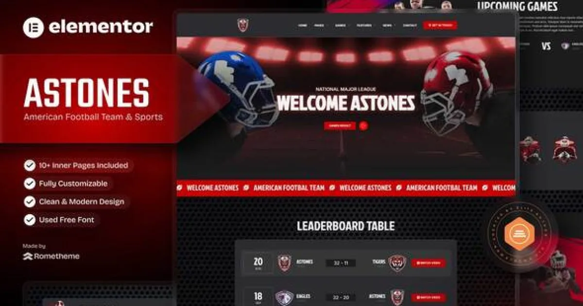 Astones – American Football Team & Sports Elementor Template Kit