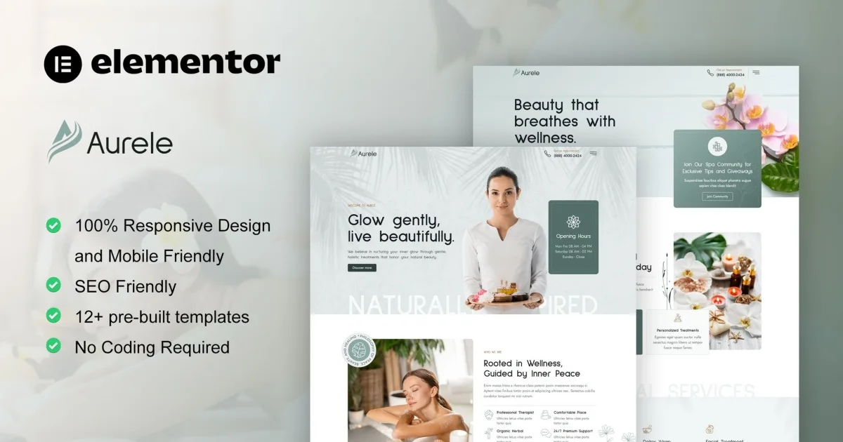 Aurele – Spa & Healing Treatments Elementor Pro Template Kit