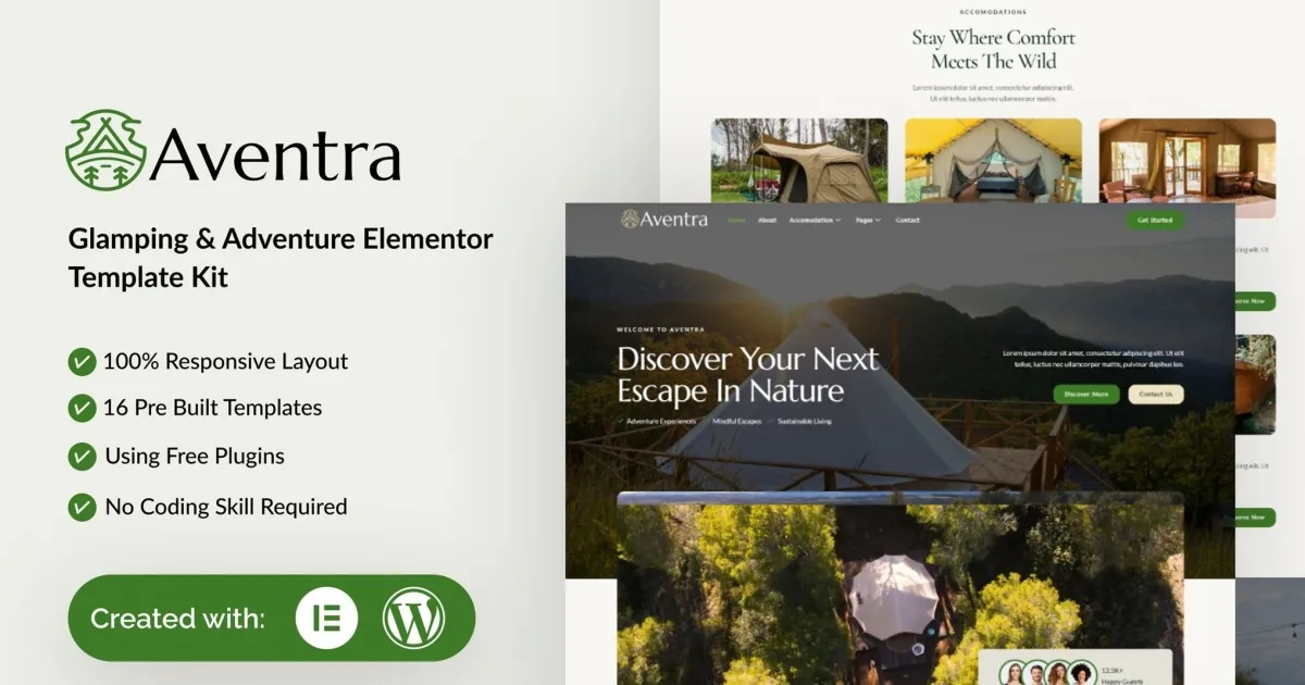 Aventra – Glamping & Adventure Elementor Template Kit