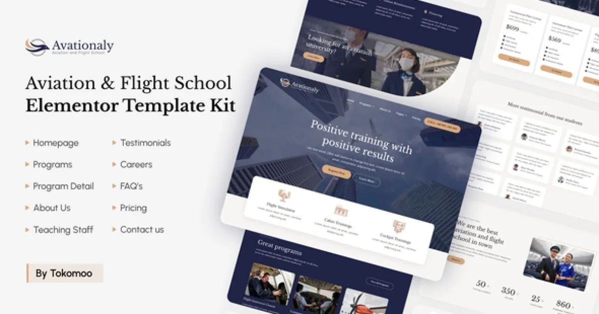 Aviationaly – Aviation & Flight School Elementor Pro Template Kit