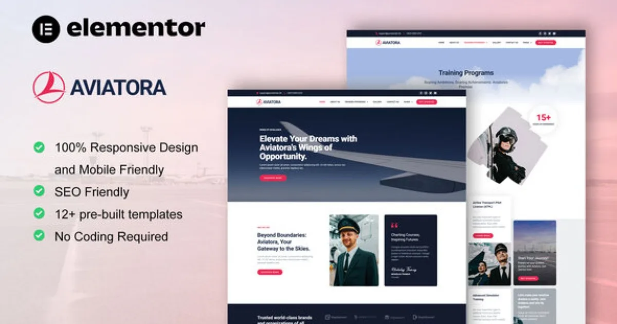 Aviatora – Aviation & Flight School Elementor Pro Template Kit