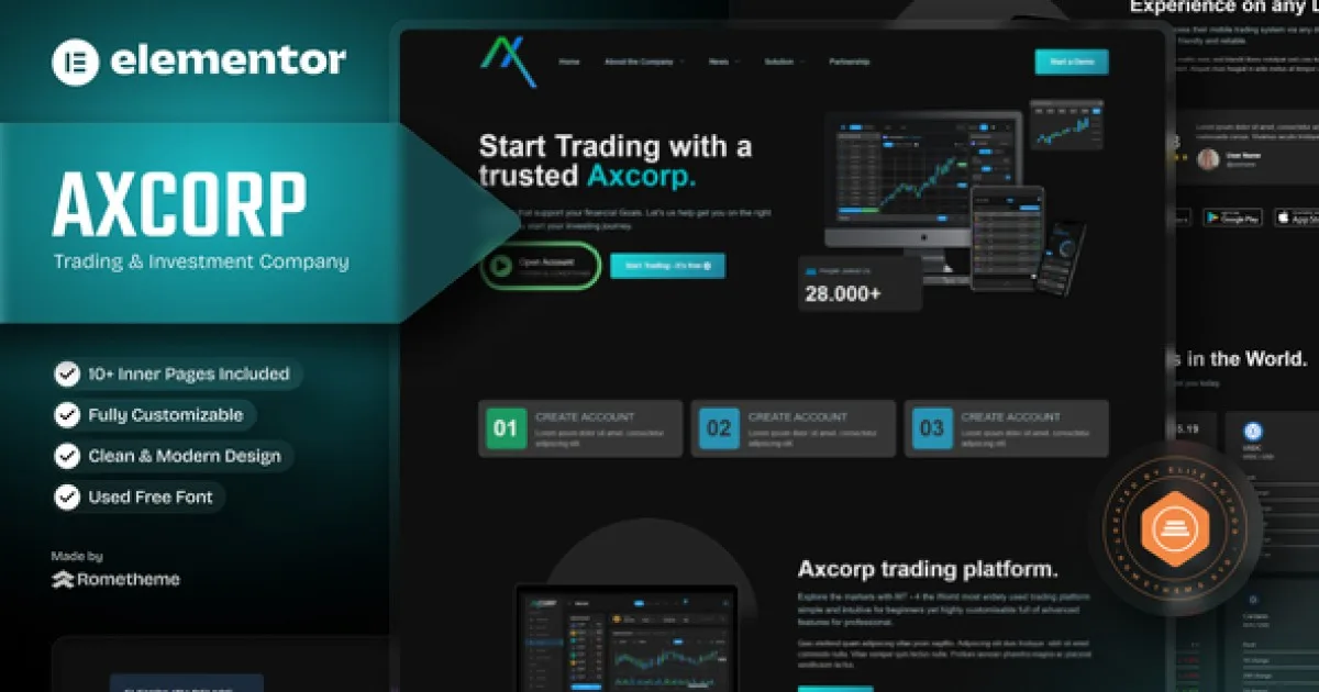 Axcorp – Trading & Investment Company Elementor Template Kit