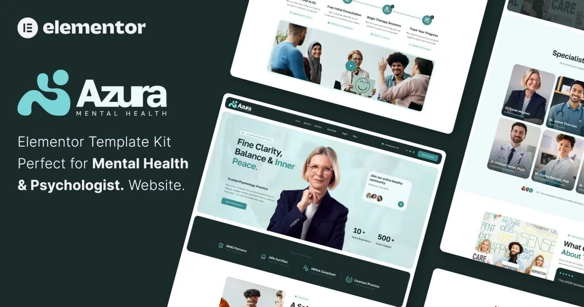 Azura – Mental Health & Psychologist Elementor Template Kit