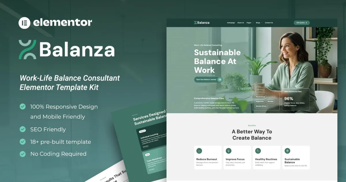 Balanza – Work-Life Balance Consultant Elementor Template Kit