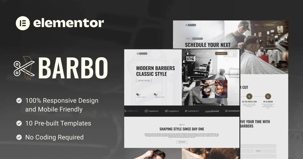 Barbo – Barbershop & Grooming Elementor Template Kit