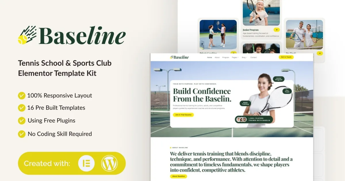 Baseline – Tennis School & Sports Club Elementor Template Kit