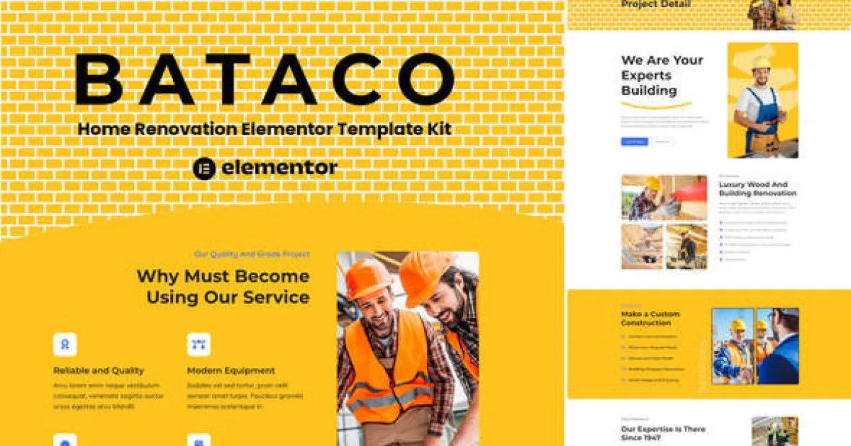 Bataco – Home Renovation & Construction Elementor Template Kit - Official Release Preview