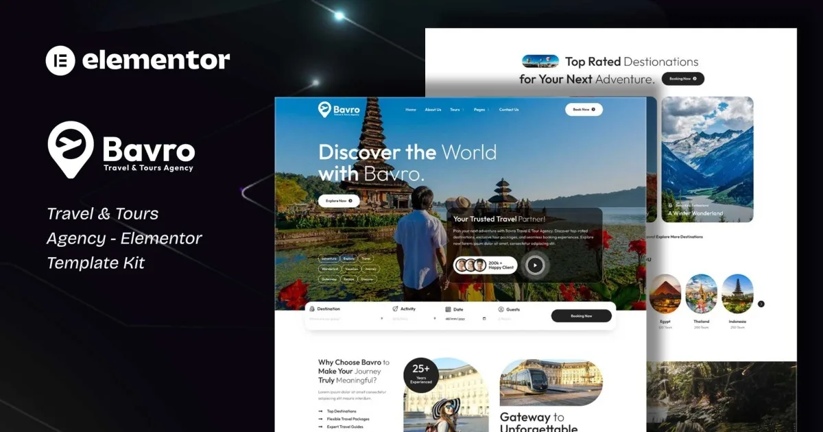 Bavro – Travel & Tour Agency Elementor Template Kits