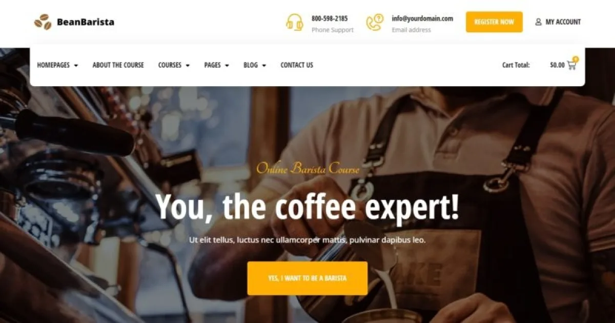 Bean Barista – Online Barista Course Elementor Pro Template Kit