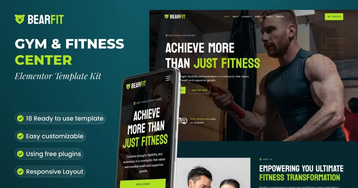 Bearfit – Gym & Fitness Center Elementor Template Kit