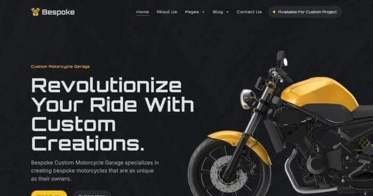 Bespoke – Custom Motorcycle Garage Elementor Pro Template Kit