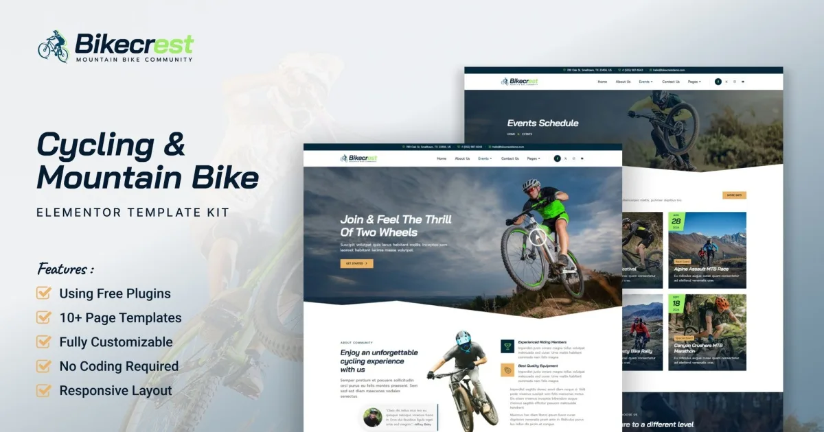 Bikecrest – Cycling & Mountain Bike Elementor Template Kit
