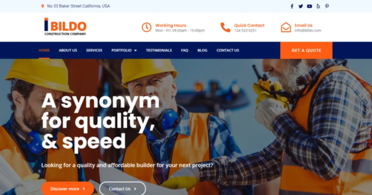 Bildo – Construction Elementor Template Kit