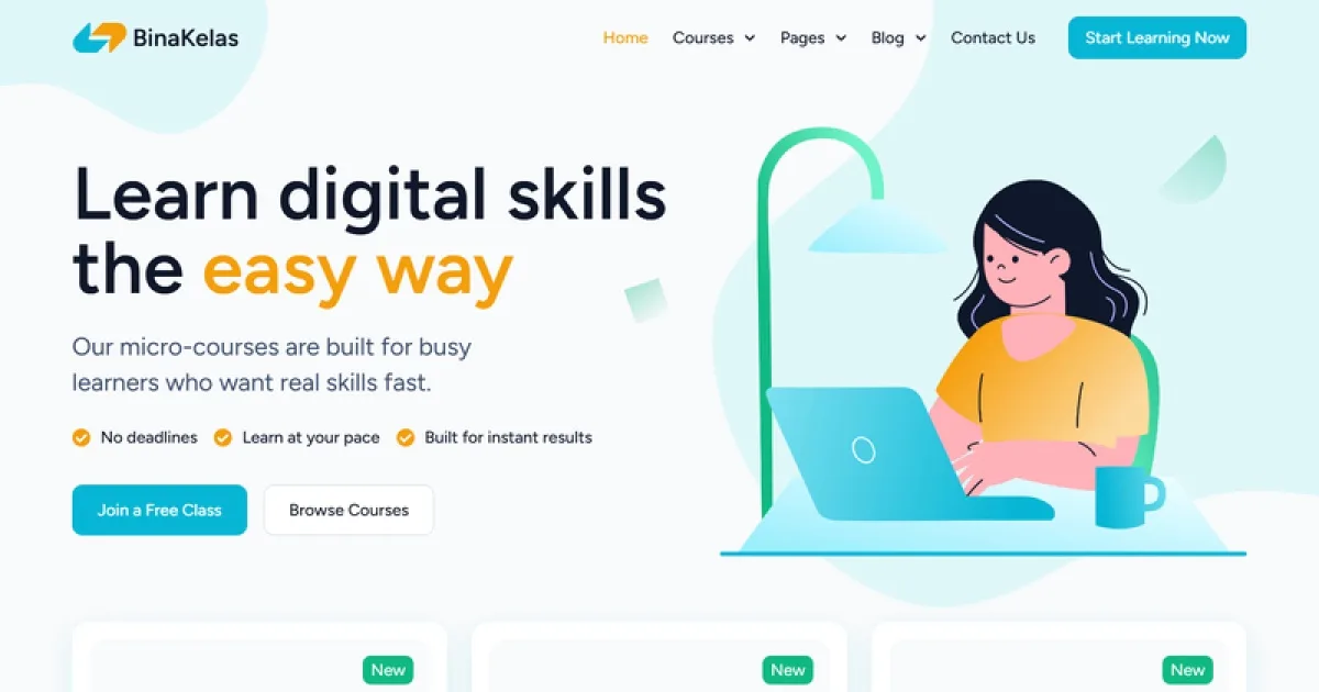 BinaKelas – E-Course & Online Tutorials Elementor Pro Template Kit