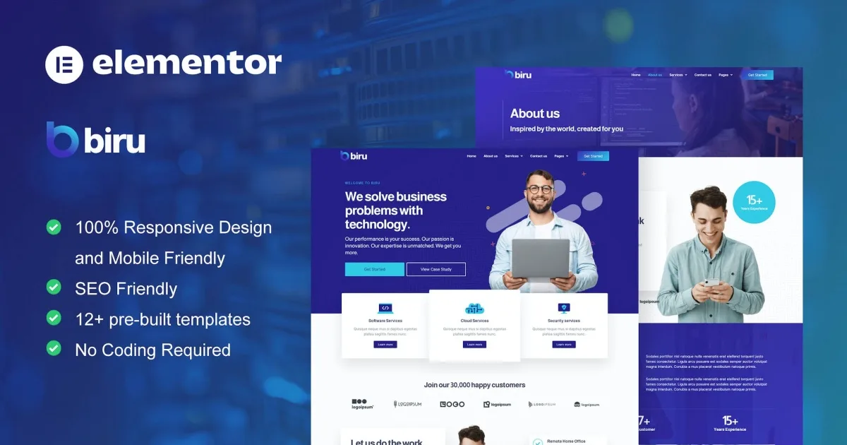 Biru – IT Services Elementor Pro Full Site Template Kit