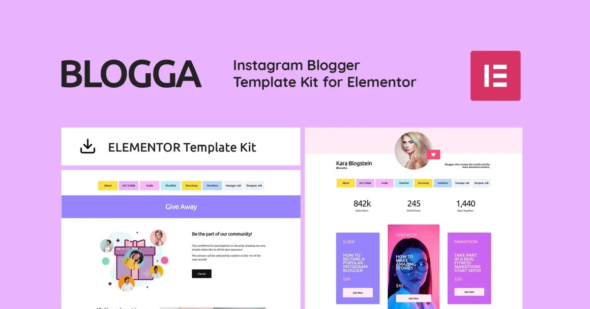BLOGGA – Instagram Blogger Elementor Template Kit
