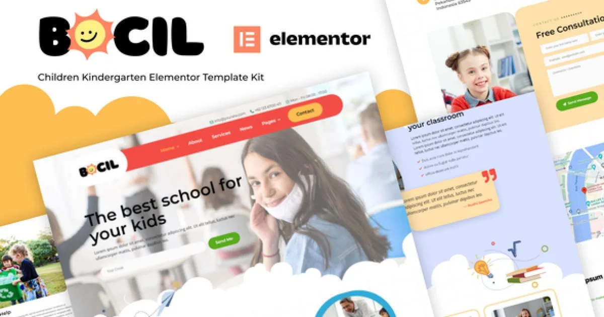 Bocil – Children Kindergarten Elementor Template Kit - Official Release Preview