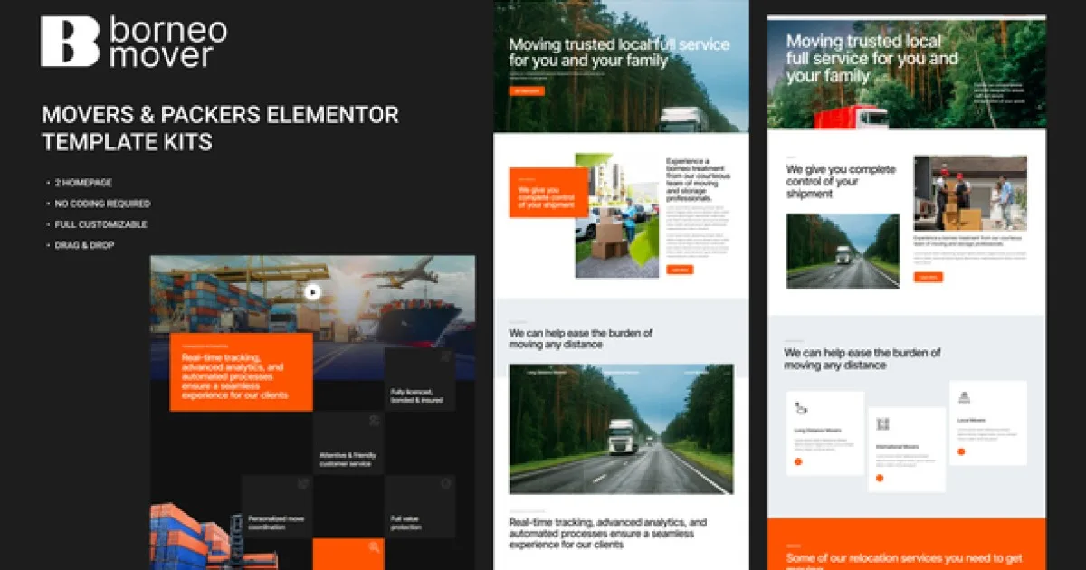 Borneo – Movers & Packers Elementor Pro Template Kit - Official Release Preview