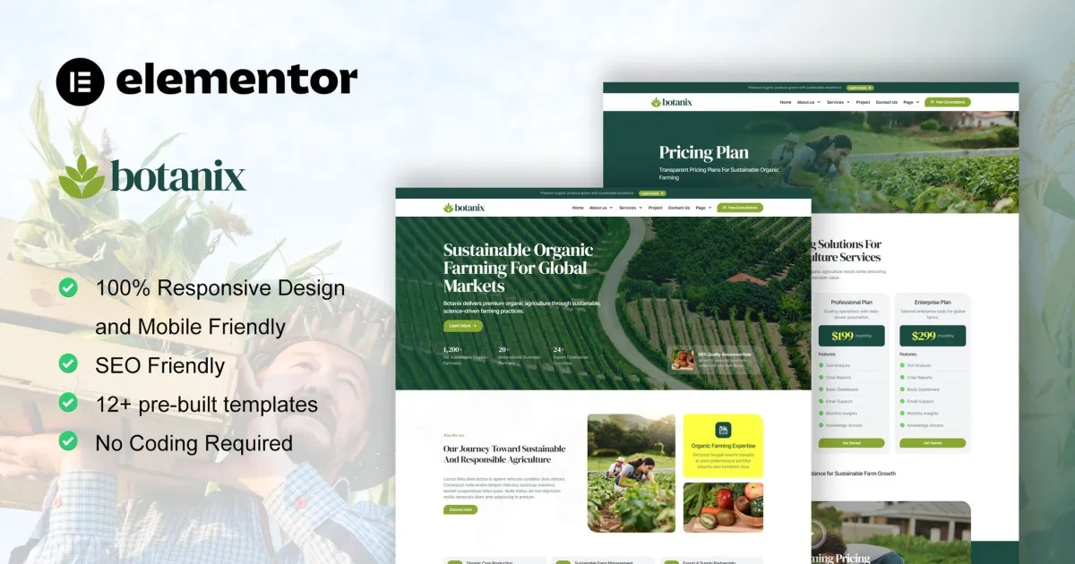 Botanix – Agriculture & Organic Farming Elementor Pro Template Kit