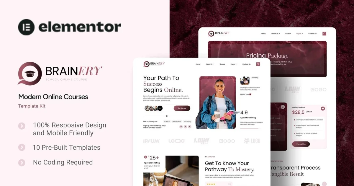 Brainery – School Online Courses Elementor Template Kit