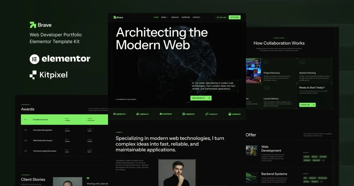 Brave – Web Developer Portfolio Elementor Template Kit