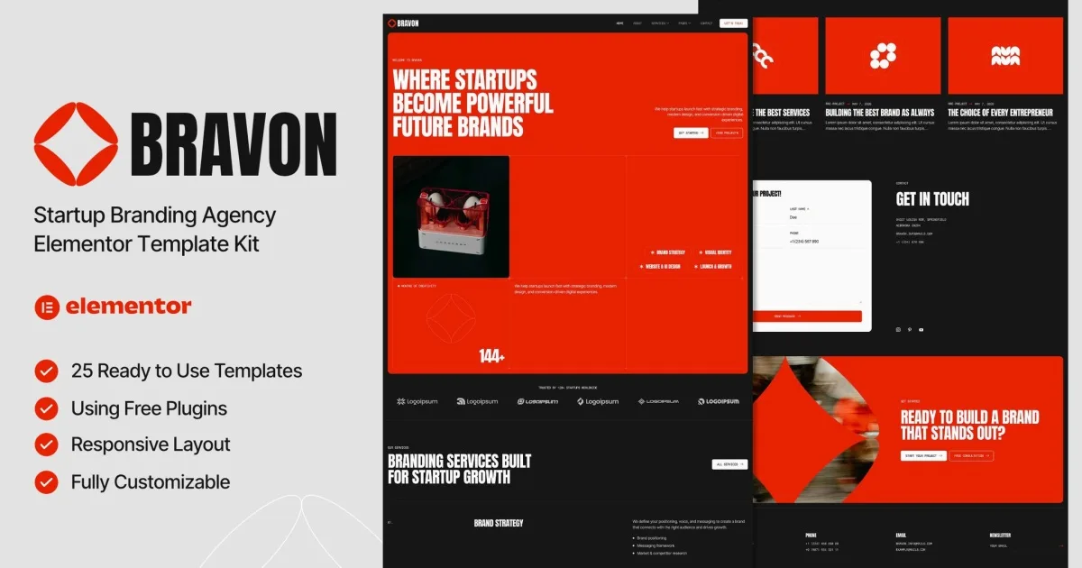 Bravon – Startup Branding Agency Elementor Template Kit