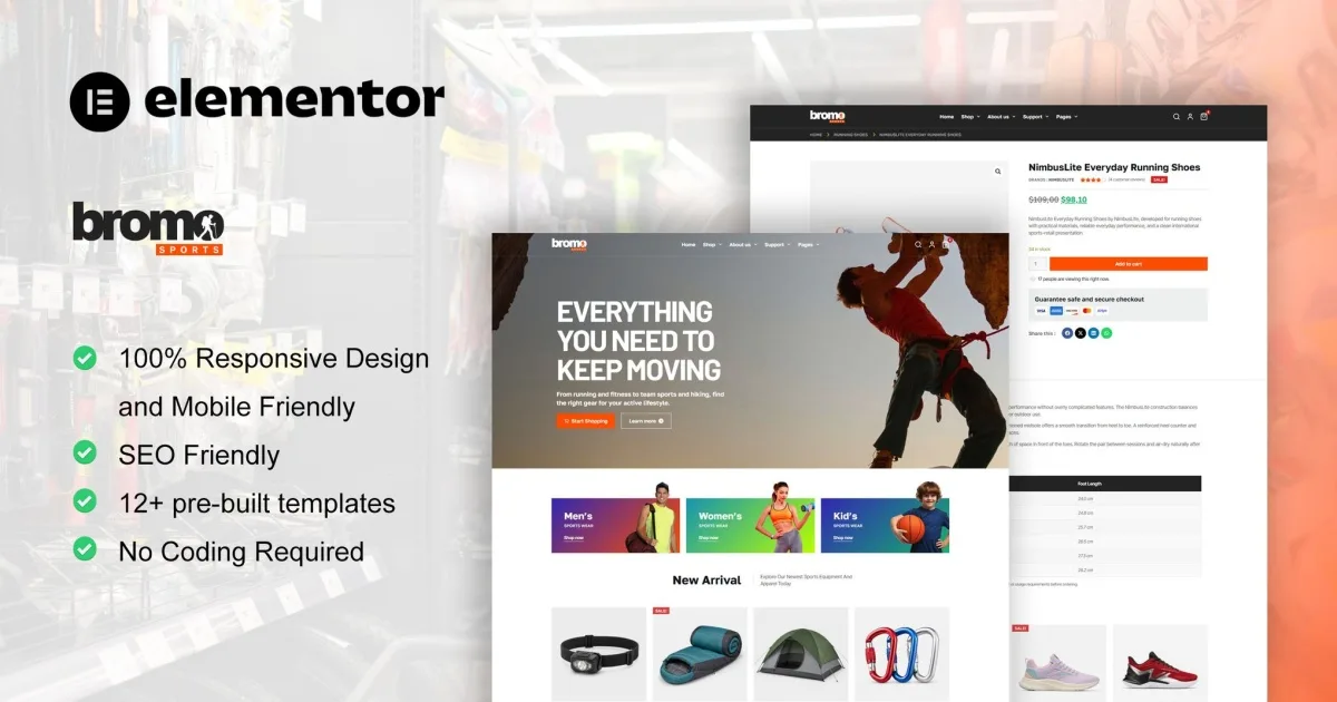 BromoSports – Sports Equipment Store Elementor Pro Template Kit